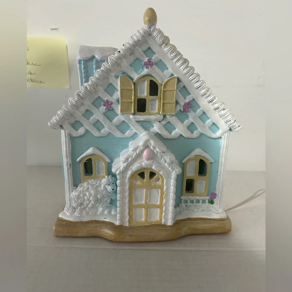 Cupcakes & Cashmere Easter/Spring Gingerbread House Light Up Blue NWT